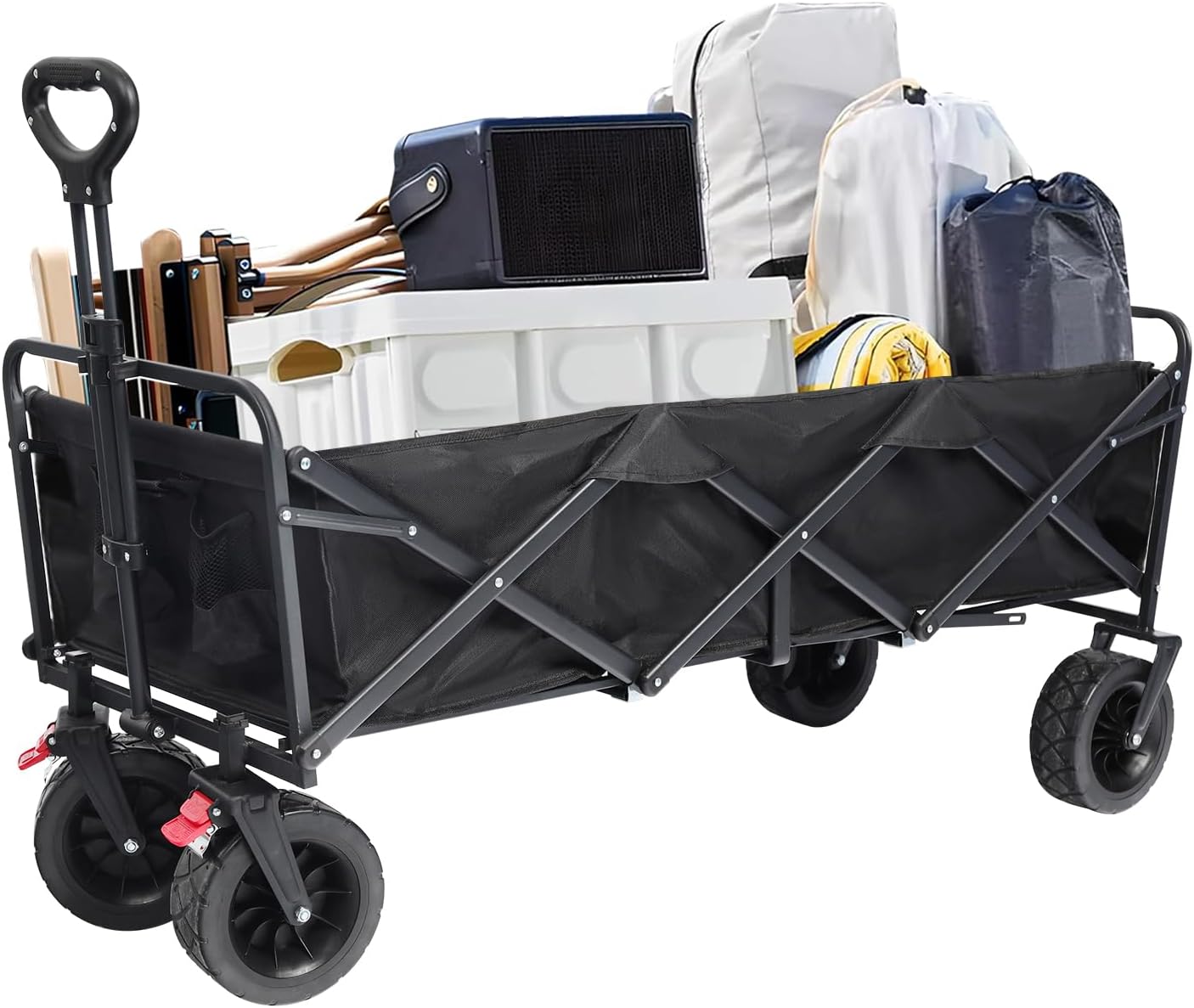 Wagons Carts Foldable, Collapsible Wagon Heavy Duty with Wheels, Portable Large Capacity Utility Wagon for Beach Shopping Garden Camping(440 LBS Capacity)
