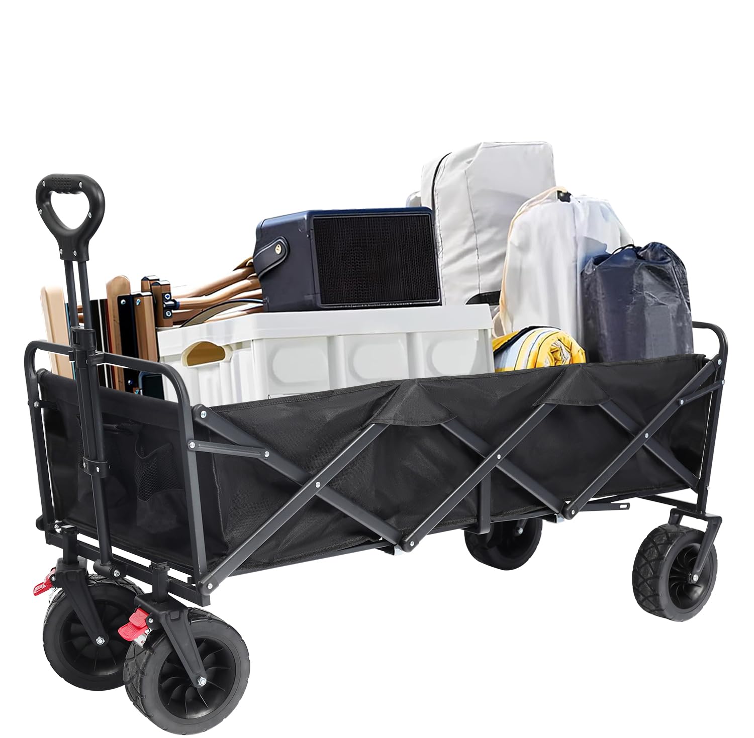 Wagons Carts Foldable, Collapsible Wagon Heavy Duty with Wheels, Portable Large Capacity Utility Wagon for Beach Shopping Garden Camping(440 LBS Capacity)