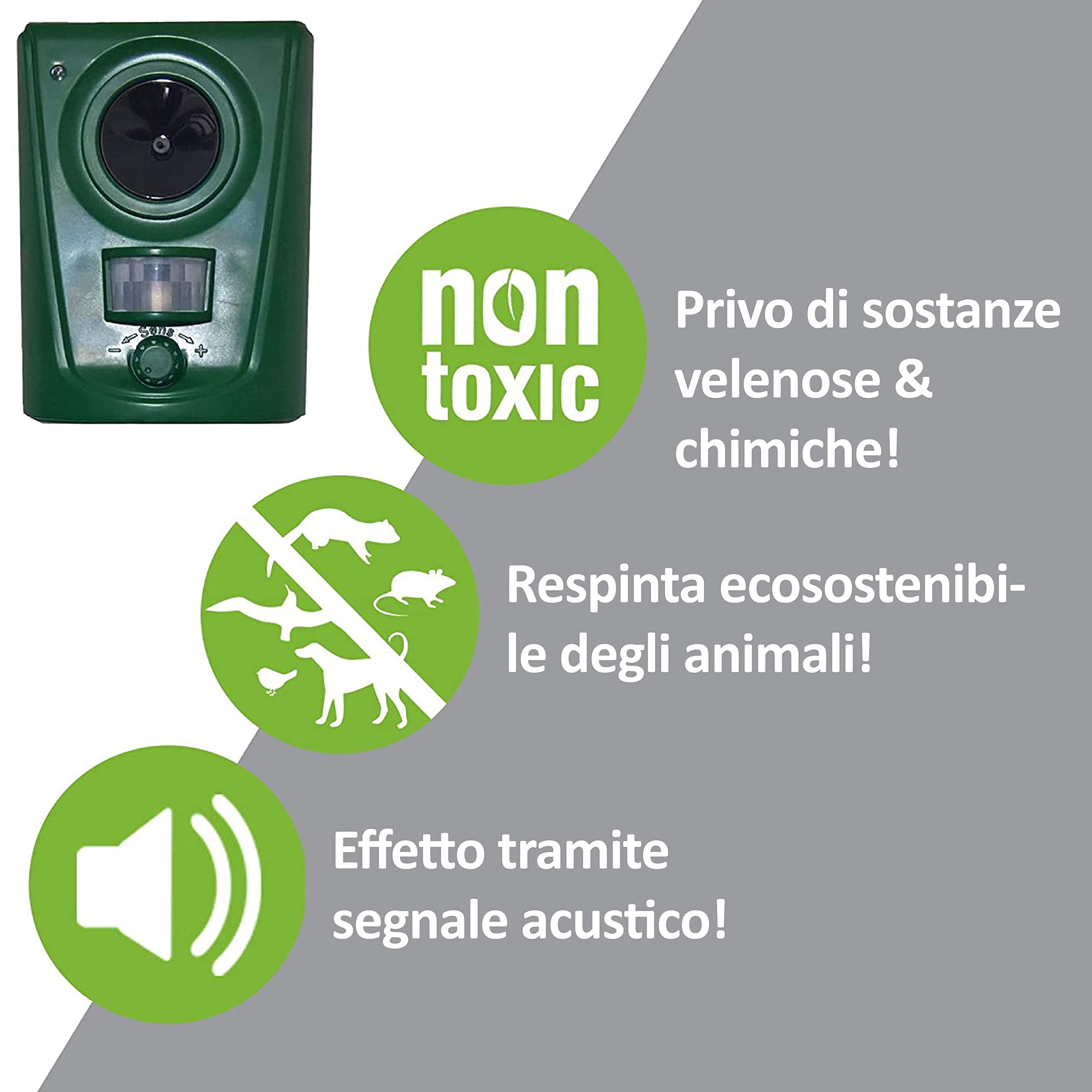 ISOTRONIC repellente animali ultrasuoni selvatici uccelli cani gatti martore batteria picchetto giardino incluso raggio 60m² 3 pezzi efficace esterno dissuasore protezione difesa ecologico stop