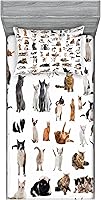 Vista 257 de Lunarable Grey Fitted Sheet & Pillow Sham Set, Pattern with Random Footprints Paw Traces Pet Legs Friendly Cats and Dogs, Decorative Printed 3 Piece