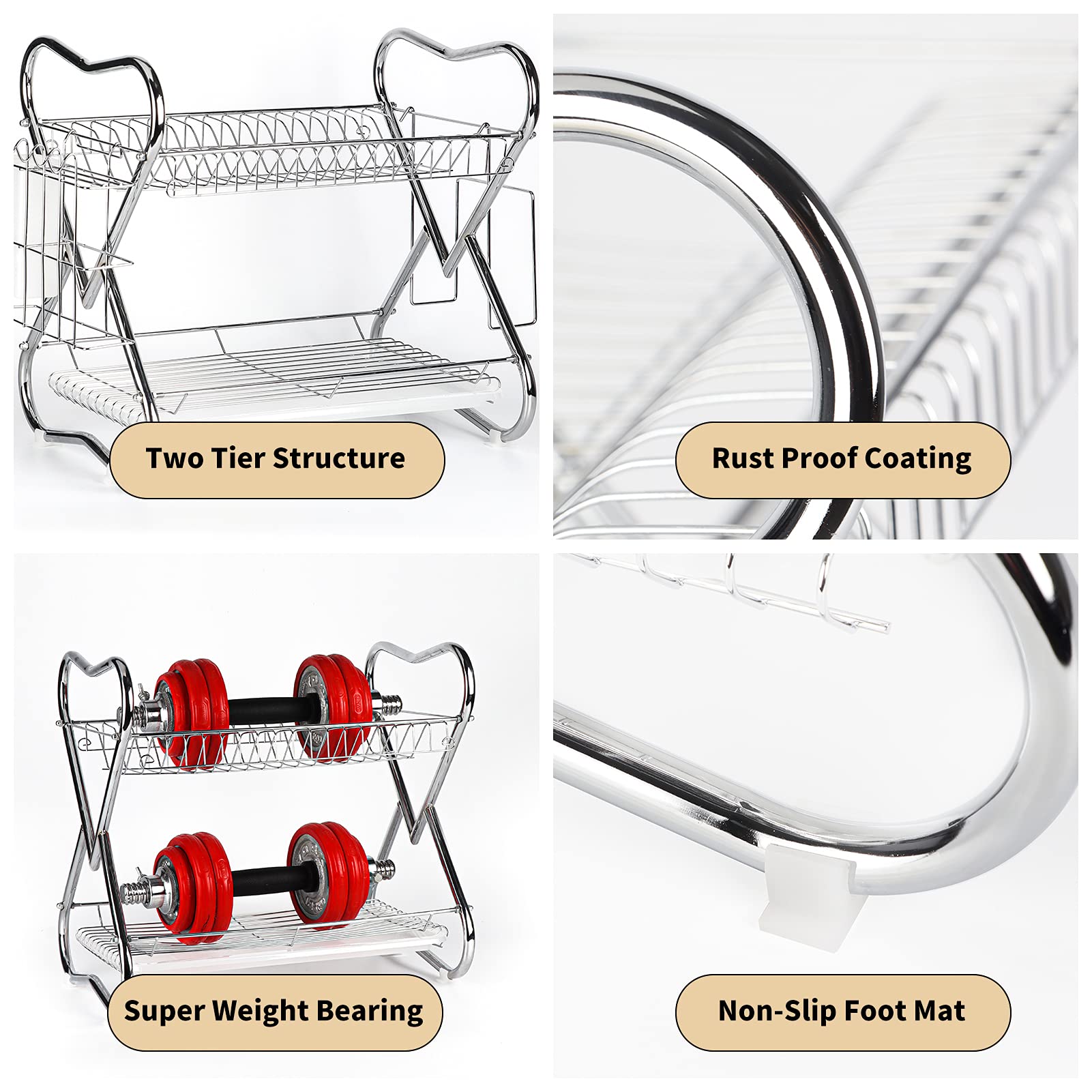 EXYGLO 2 Tier Dish Drying Rack, Dish Drainer for Kitchen Counter