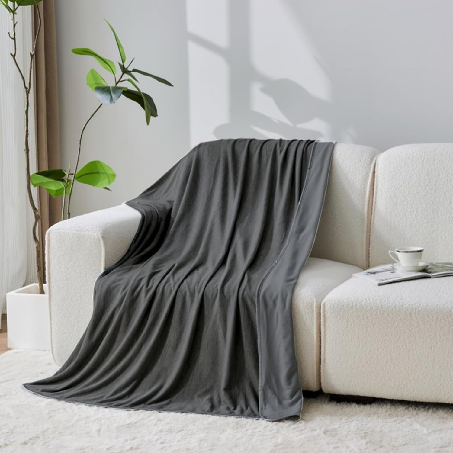 Lions Charcoal Cooling Blanket For Hot Sleepers - Extra Large Soft Reversible Cool Fleece Throw For Couch Bed Chair Sofa, Lightweight Breathable Summer Camping Blankets, 130X170cm, 100% Polyester