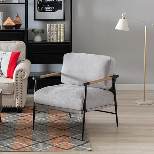 Miniatura 8 de LukeAlon Silla decorativa de felpilla de mediados de siglo, silla de sala de estar ultra suave con patas de metal, sillón moderno tapizado cómodo