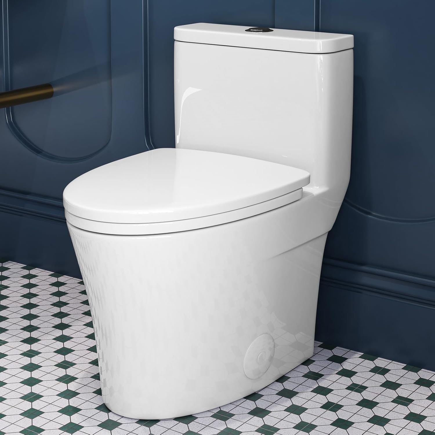 HOROW T0307W Elongated One Piece Toilet, Small Compact with Soft Close Seat, 1.1/1.6 GPF Powerful Dual Flush Toilet for Small Bathroom, 12" Rough-In Standard Toilet Bowl, White Modern Toilet
