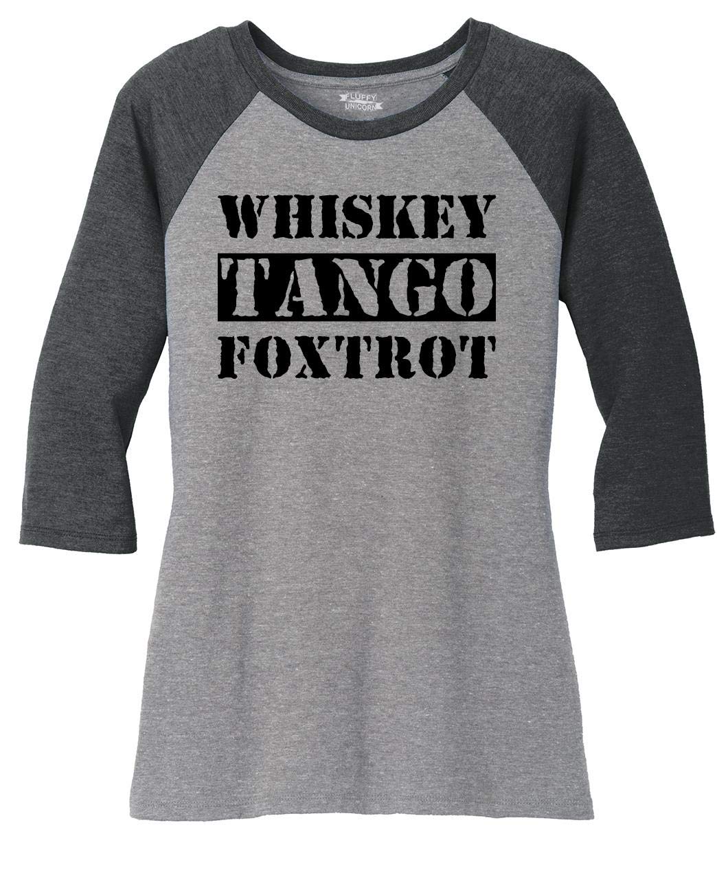 Ladies 3/4 Raglan Whiskey Tango Foxtrot WTF Black Frost/Grey Frost L