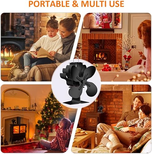 Miniatura 2 de Ventilador de estufa de leña, 5 aspas, ventiladores de chimenea alimentados por calor, ventilador de aleación de aluminio súper silencioso