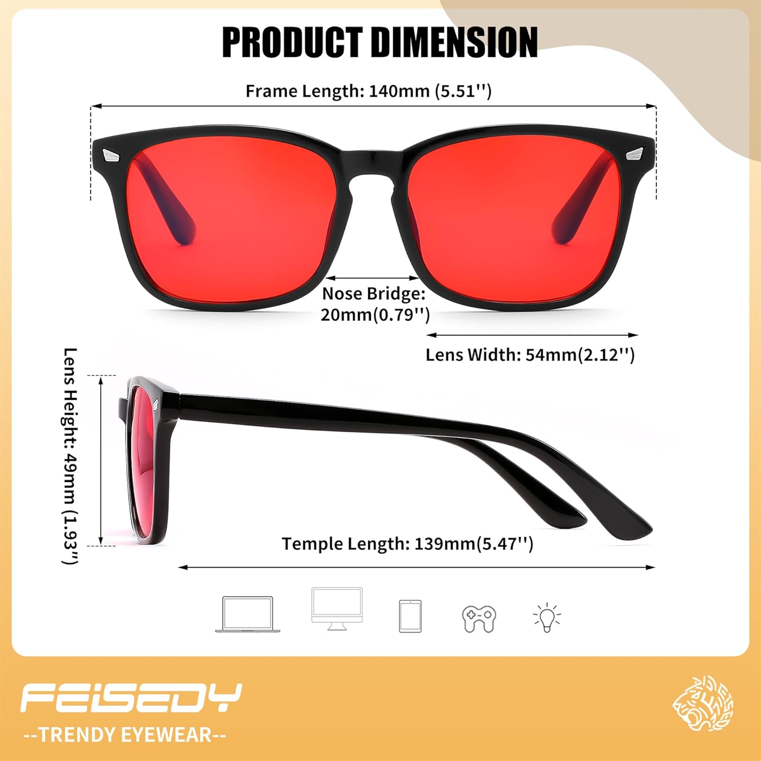 FEISEDY Sleep Blue Light Glasses for Woman Men 99.9% Computer Gaming Red Lens Eyeglasses Reduce Eyestrain G2835 - Image 5