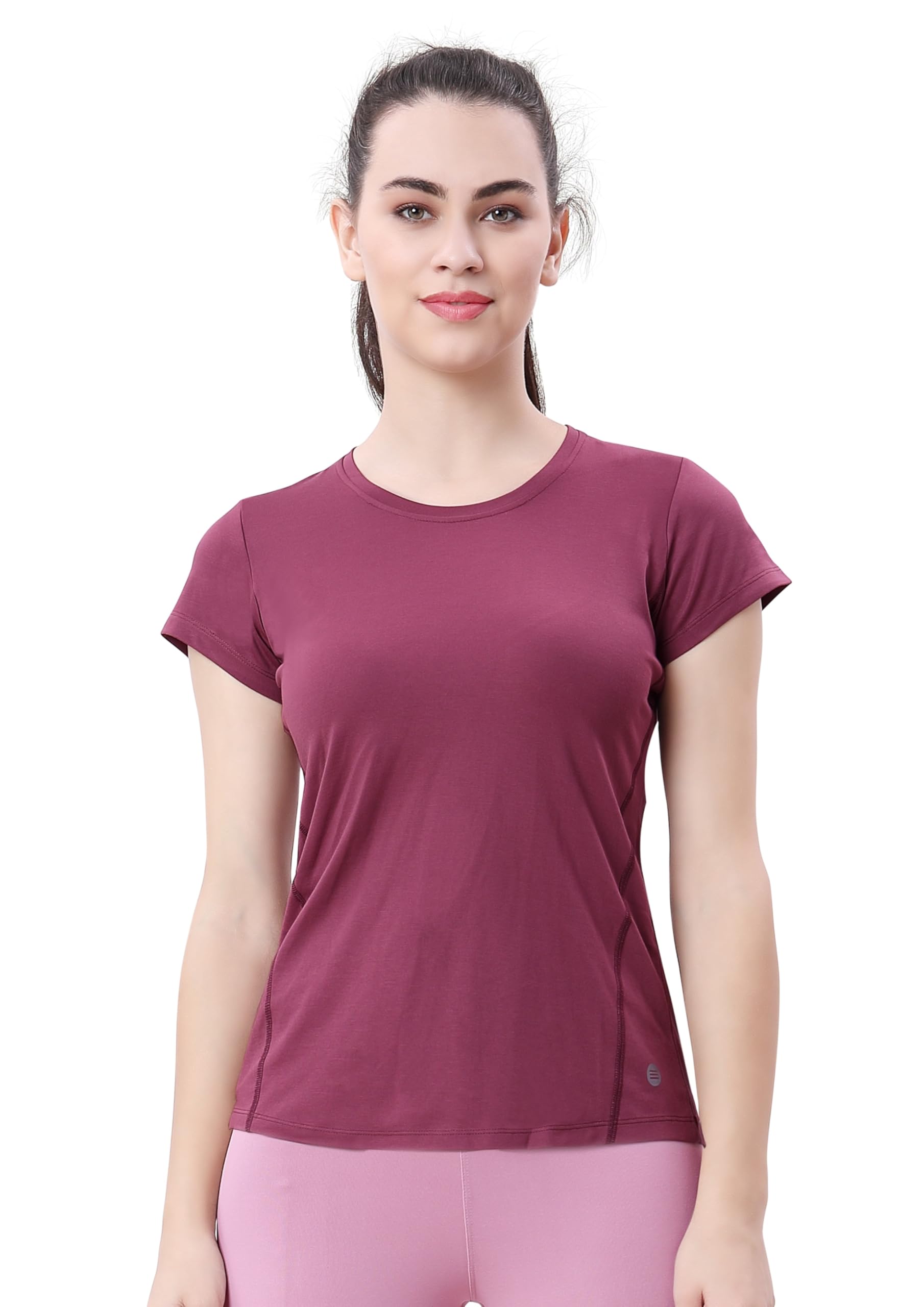 Women's Ultra Soft Round Neck Sports Tee 4-Way Stretch, Non-See-Through, Moisture-Wicking - Ideal for Yoga, Athletic-image-39