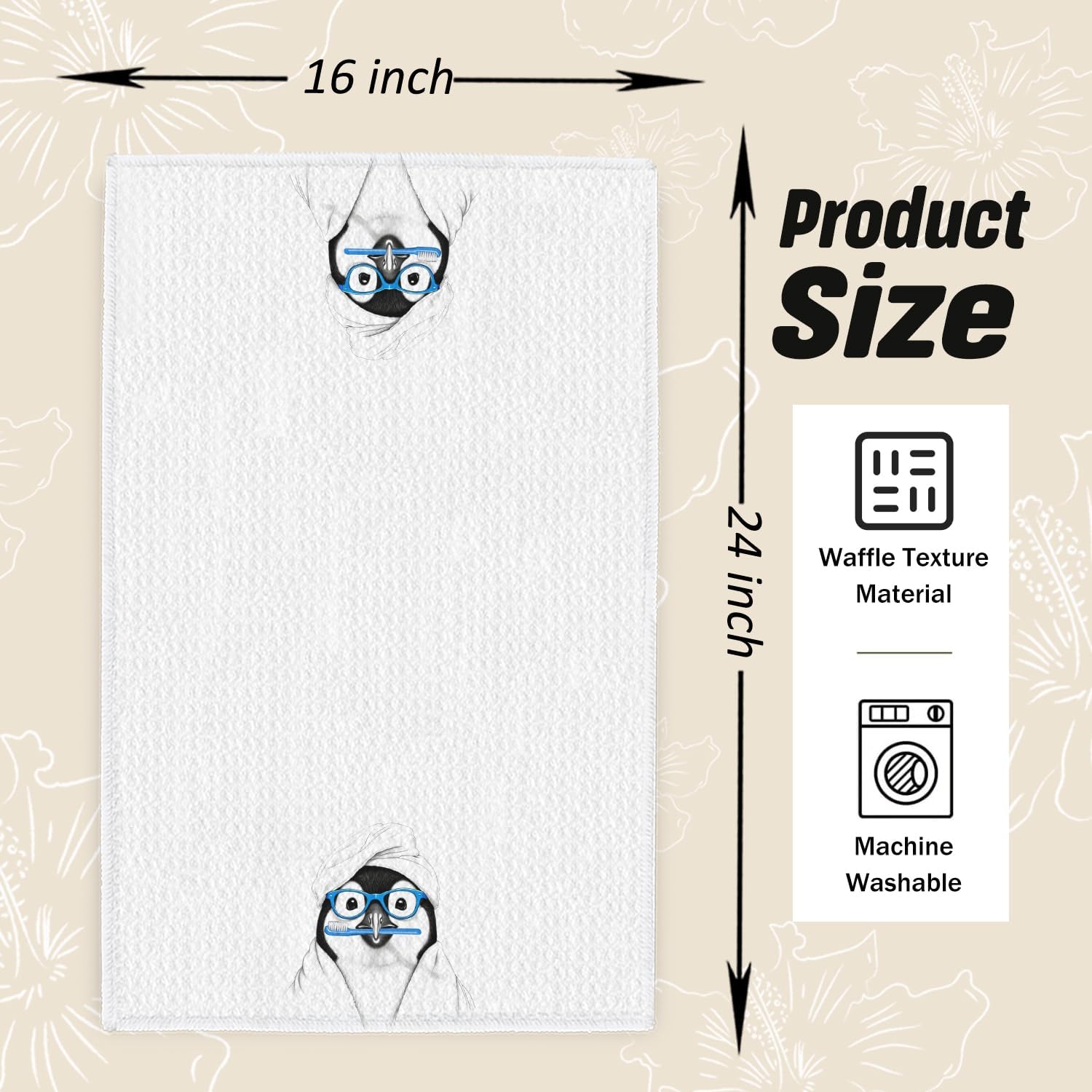 Penguin Bathroom Hand Towels, Penguins Gifts for Women Men Kids, Funny Toothbrush Penguin Decorative Hand Towels for Bathroom Washroom Restroom, 16x24 Inch image 2