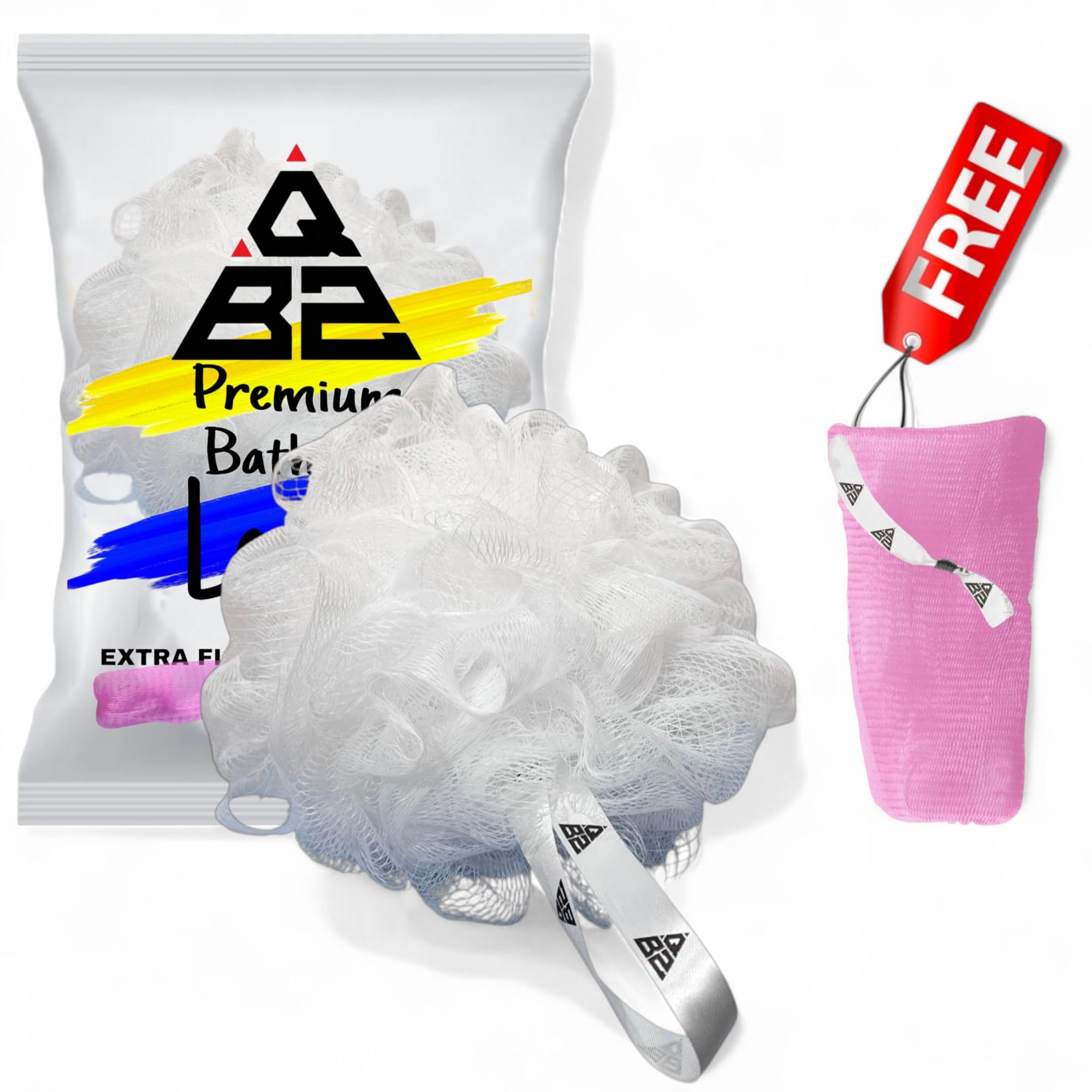 QBZ Large Bath Loofah Sponge Scrubber Exfoliator for High Lather Cleansing (WHITE, 1 Count (Loofah Pauch& Loofah))-image-15