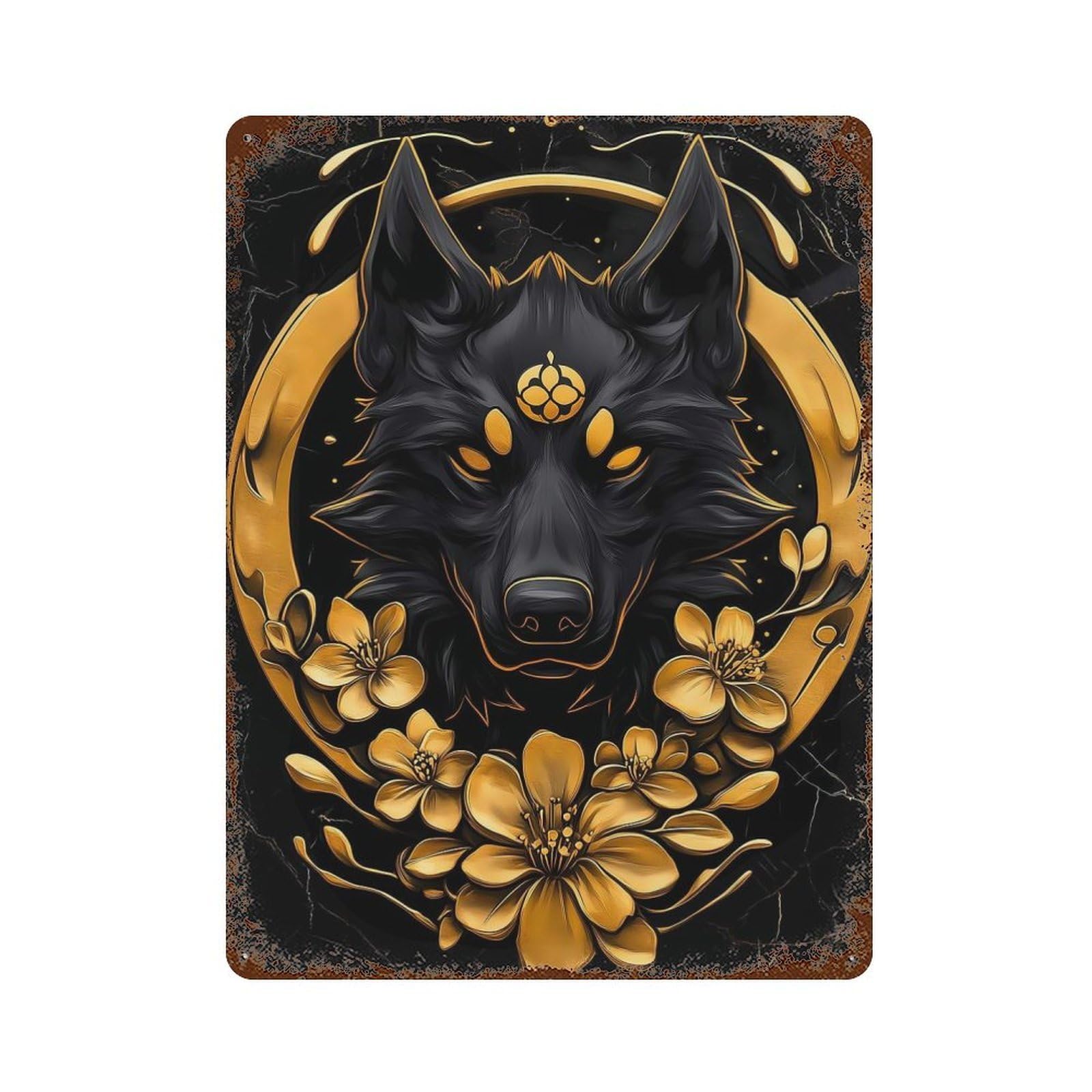 Golden Wolf Portrait Decorative Tin Sign 15.7"x11.8", Farmhouse Wall Decor for Garage, Bar And Workshop Decor