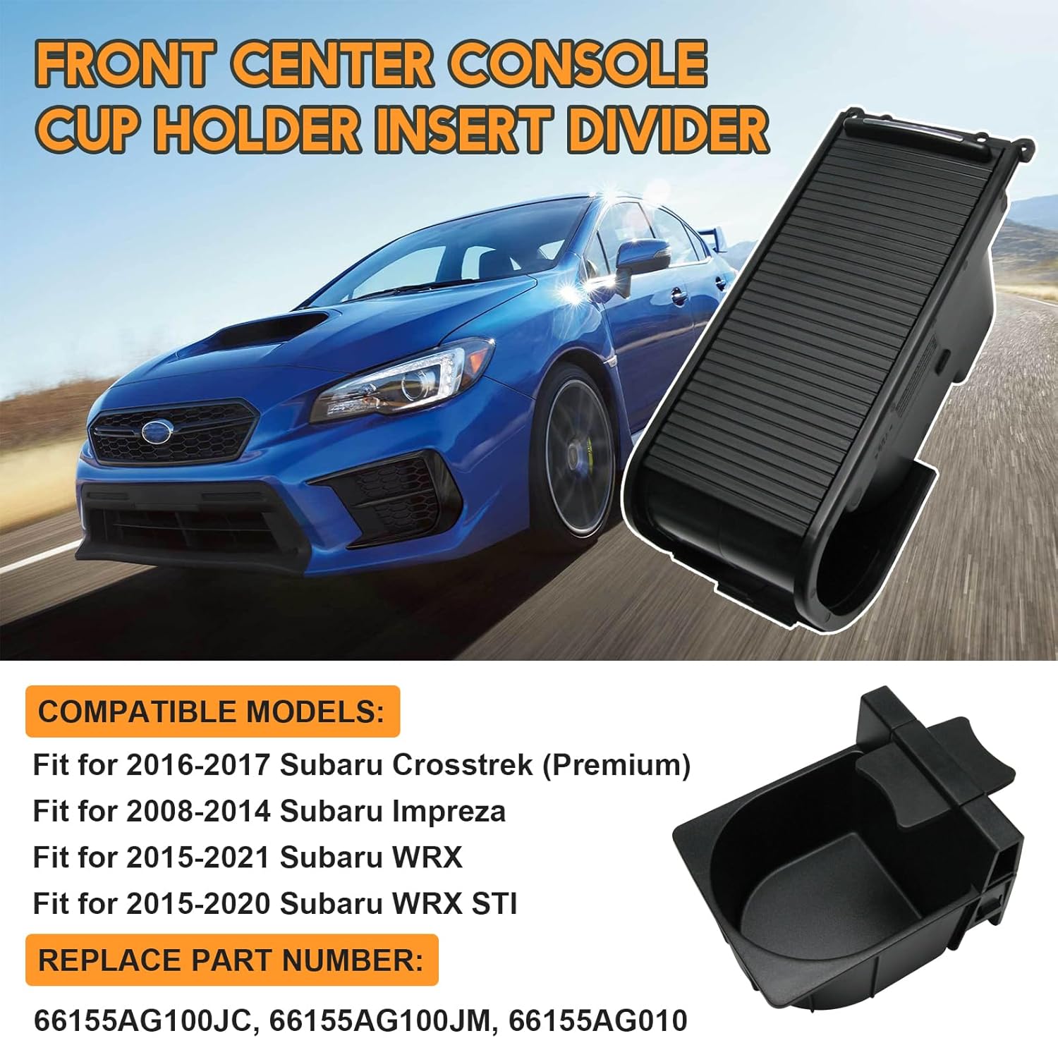 Generic Front Center Console Cup Holder Insert Divider Fit for 2008-2021 Subaru Impreza WRX STI Crosstrek 66155AG100JC 66155AG010, BLACK