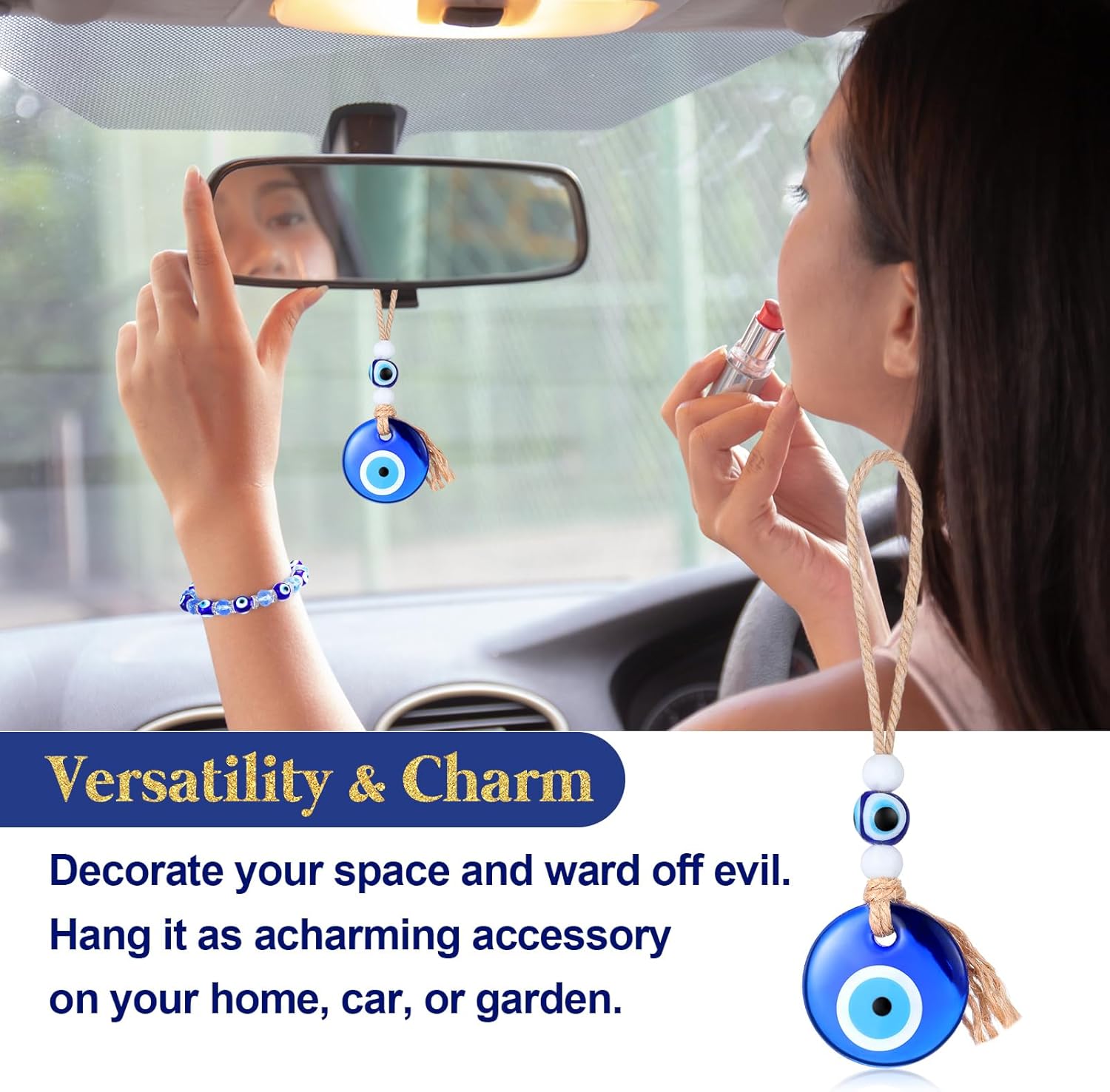 Skylety 8 Pcs Evil Eye Gift for Women Evil Eye Mug Protection Candle Bracelet Charm Makeup Bag Good Luck Card Spiritual Gift for Christmas Brithday - Image 4