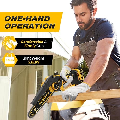 Miniatura 2 de Mini motosierra, motosierra eléctrica de 6 pulgadas, inalámbrica, mejorada de 900 W, sin escobillas, portátil, con regulador de cadena automático y