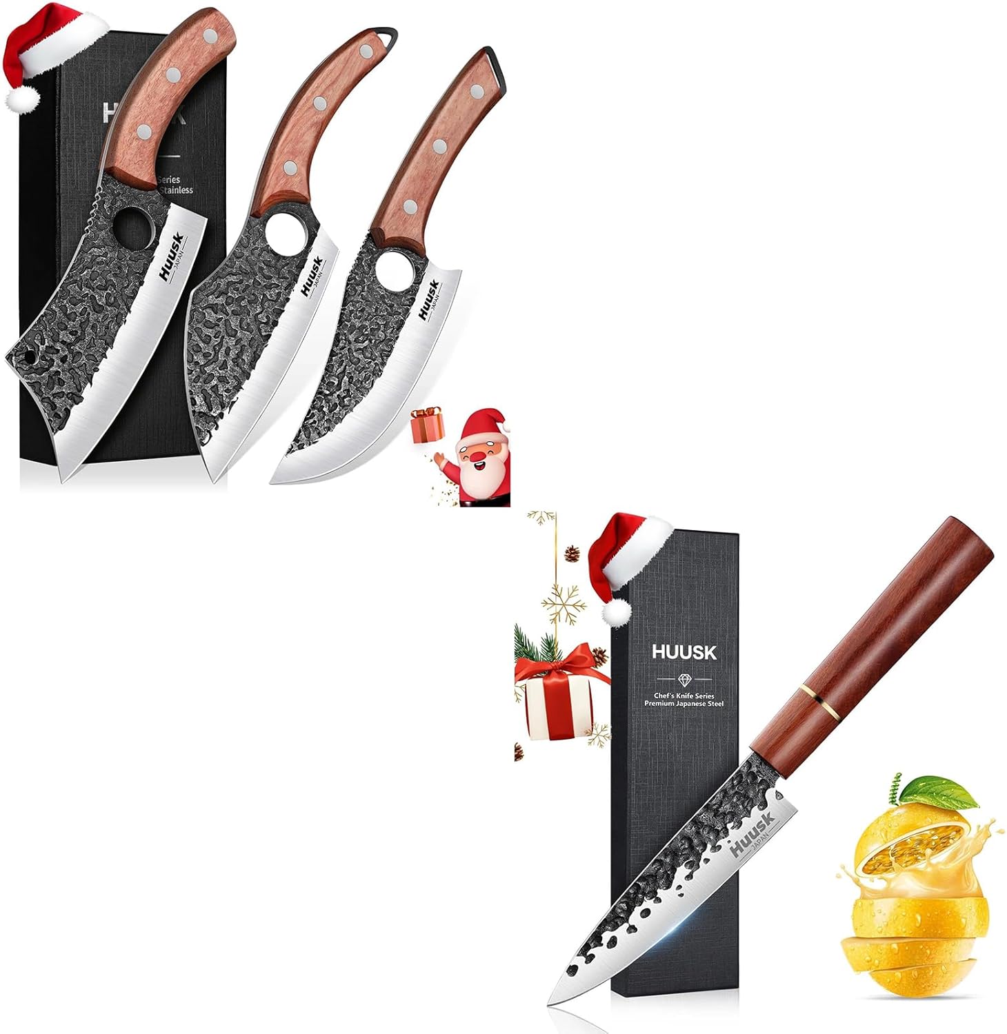 Huusk Butcher Knife Set of 3 with 5" Japanese Paring Knife