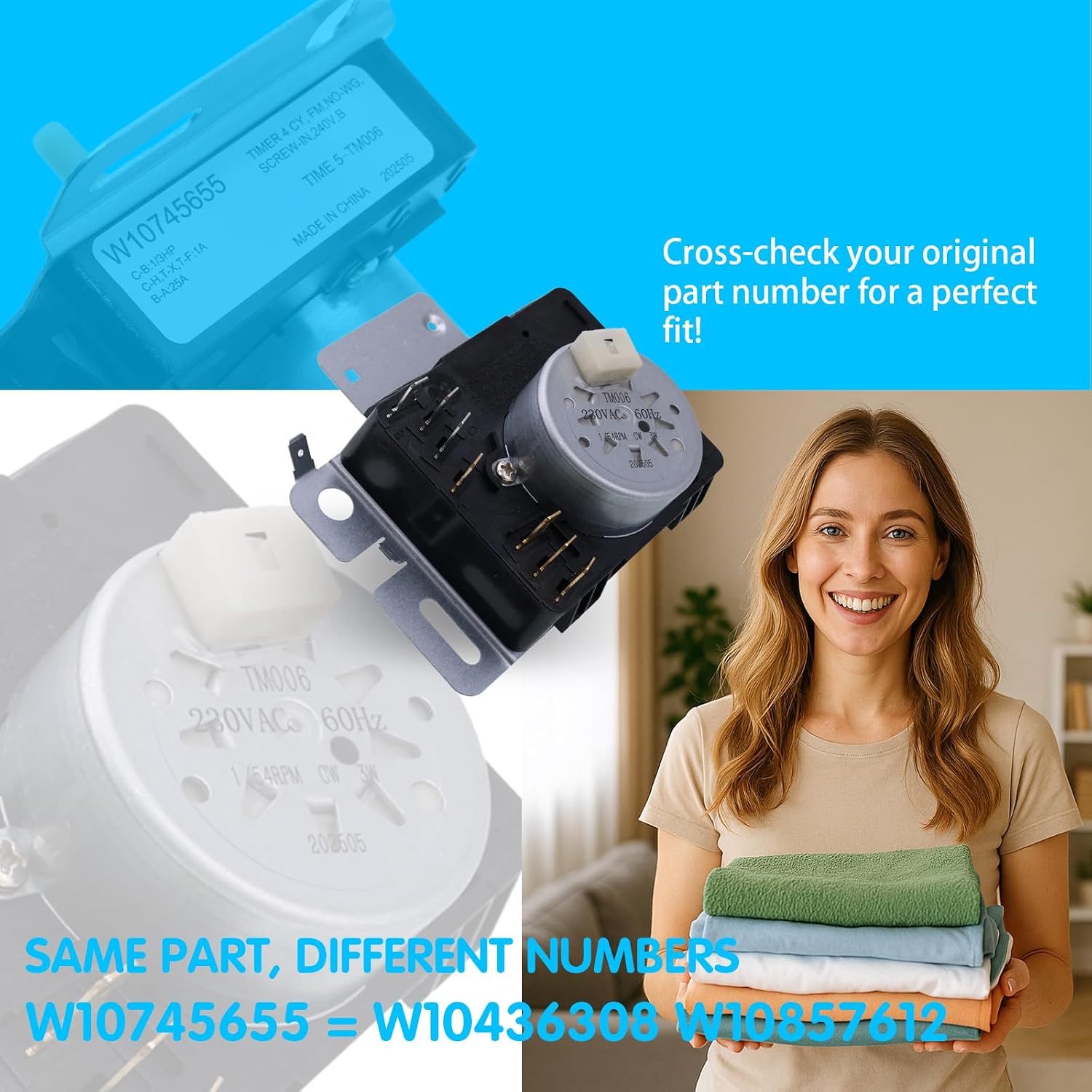 W10745655 W10436308 Dryer Timer for Amana, Whirlpool Replacement, Kenmore Maytag Roper – Replaces W10857612 AP6003908 4454384 – Fits NED4655EW1 RED4516FW0 4KWED4605FW0