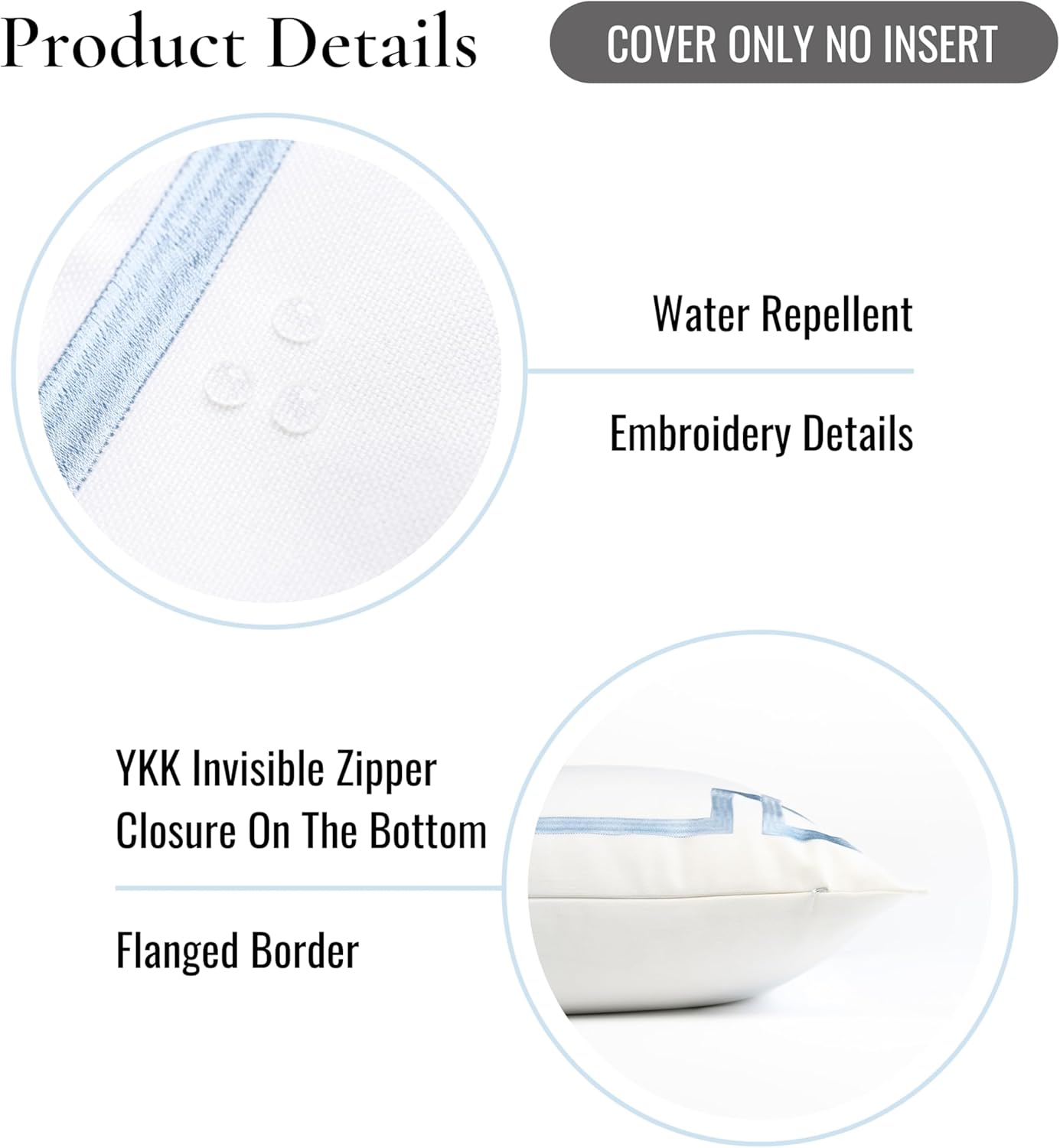 Hofdeco Premium Coastal Patio Indoor Outdoor Throw Pillow Cover Only, 20"x20" Water Repellent for Backyard, Couch, Baby Blue Embroidered Frame Greek Key