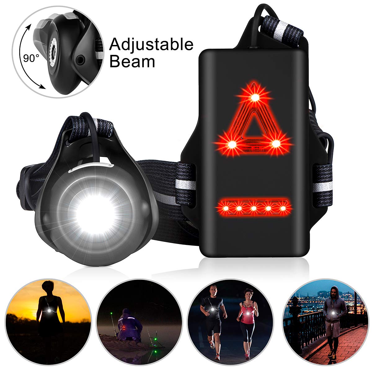 bertband Night Running Lights,90° Adjustable Beam LED Chest Light Back Warning Light Rechargeable for Night Runners Jogging Dog Walking