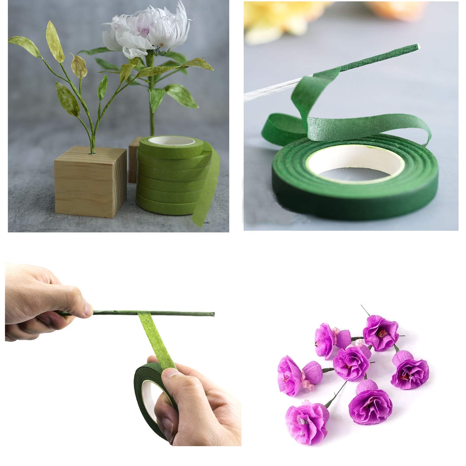 4 rollos de cintas florales de 1/2 pulgadas para floristería de tallo y flores para hacer proyectos de manualidades (30 yardas, marrón)