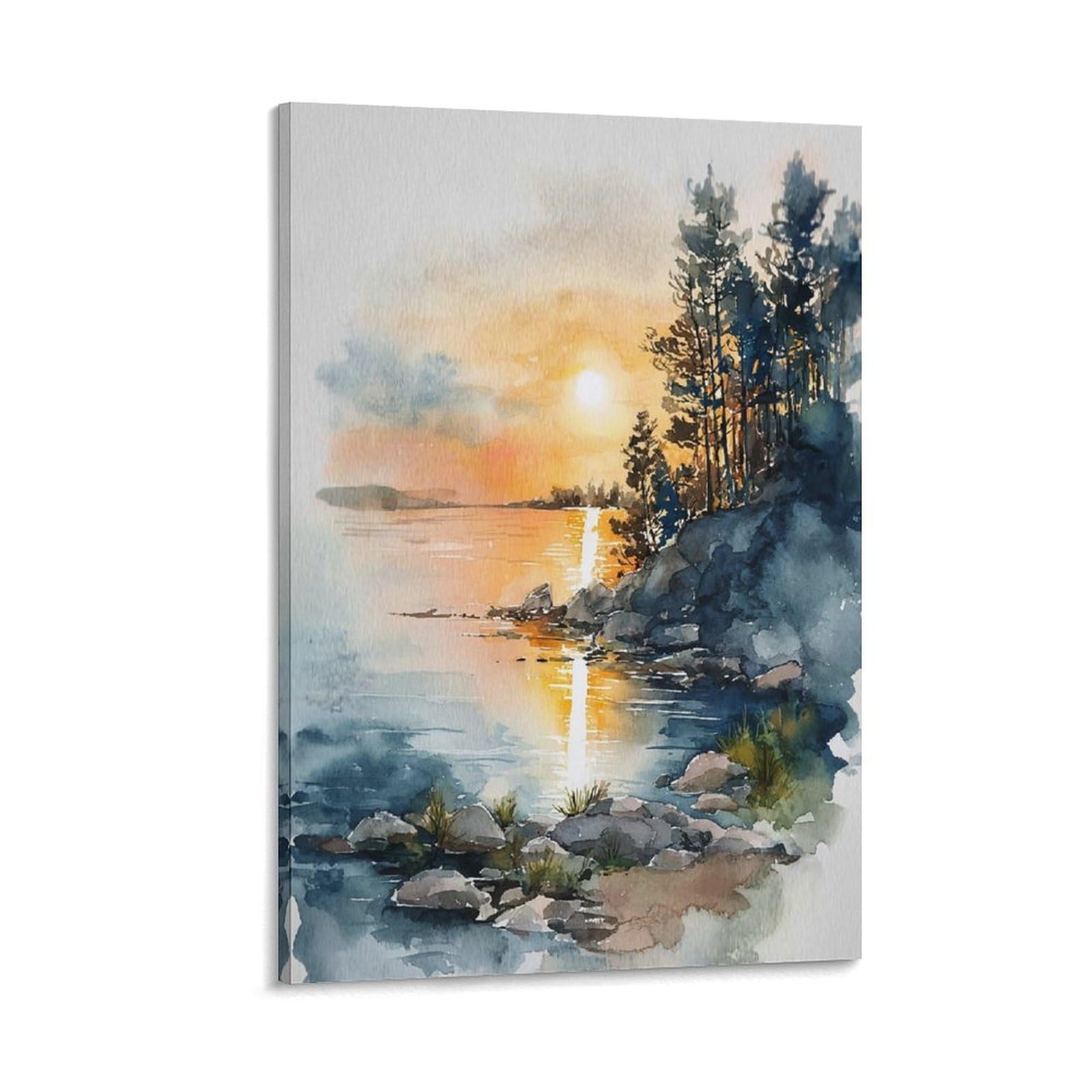 XWYMXZ Lake Erie Sunset Coastal 20x30inch(50x75cm) Vintage Travel Poster Watercolor Canvas Art