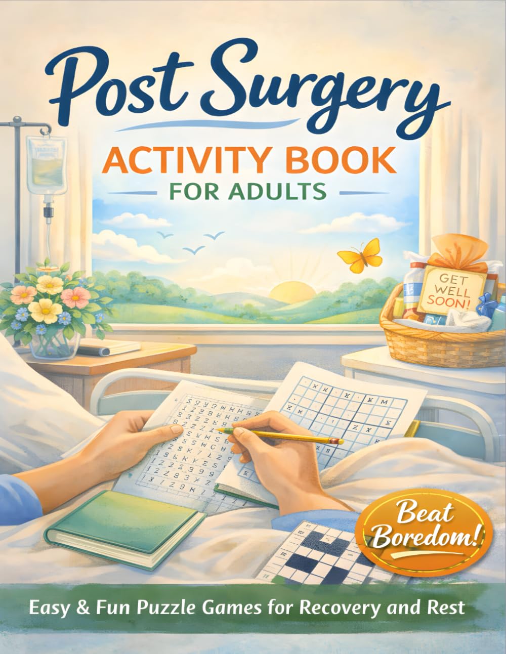 Post Surgery Activity Book For Adults: Relaxing Puzzles & Activities to Beat Boredom After Surgery: Sudoku, Wordsearch, Mazes and Crosswords – Get Well Soon Gift