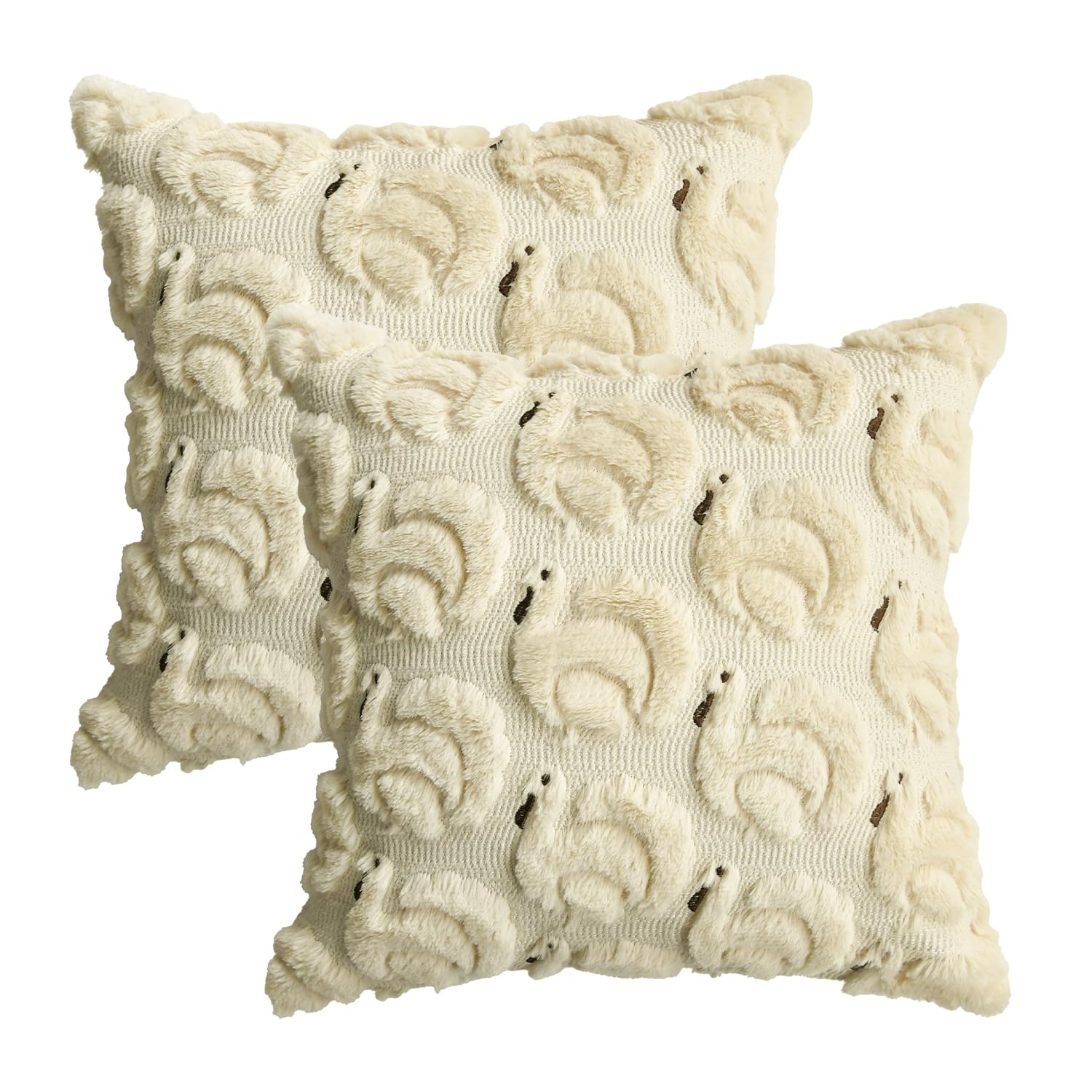 Housse de coussin jacquard fausse fourrure beige 40x40 cm AVOIN colorlife Lot de 2