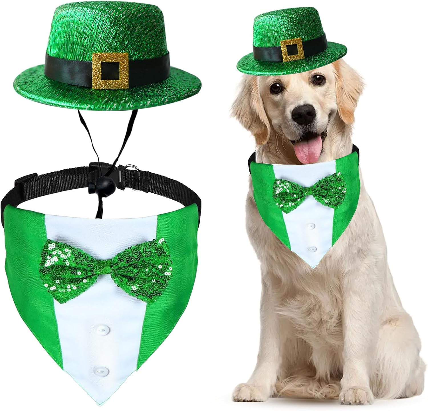 Disfraz de San Patricio para Perro Talla Grande con Corbata y Sombrero