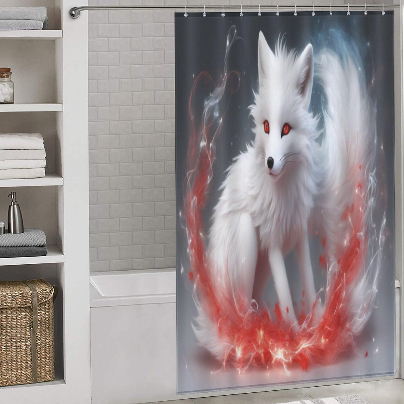 Rideau de douche renard en tissu polyester imperméable pour baignoire 140x183cm
