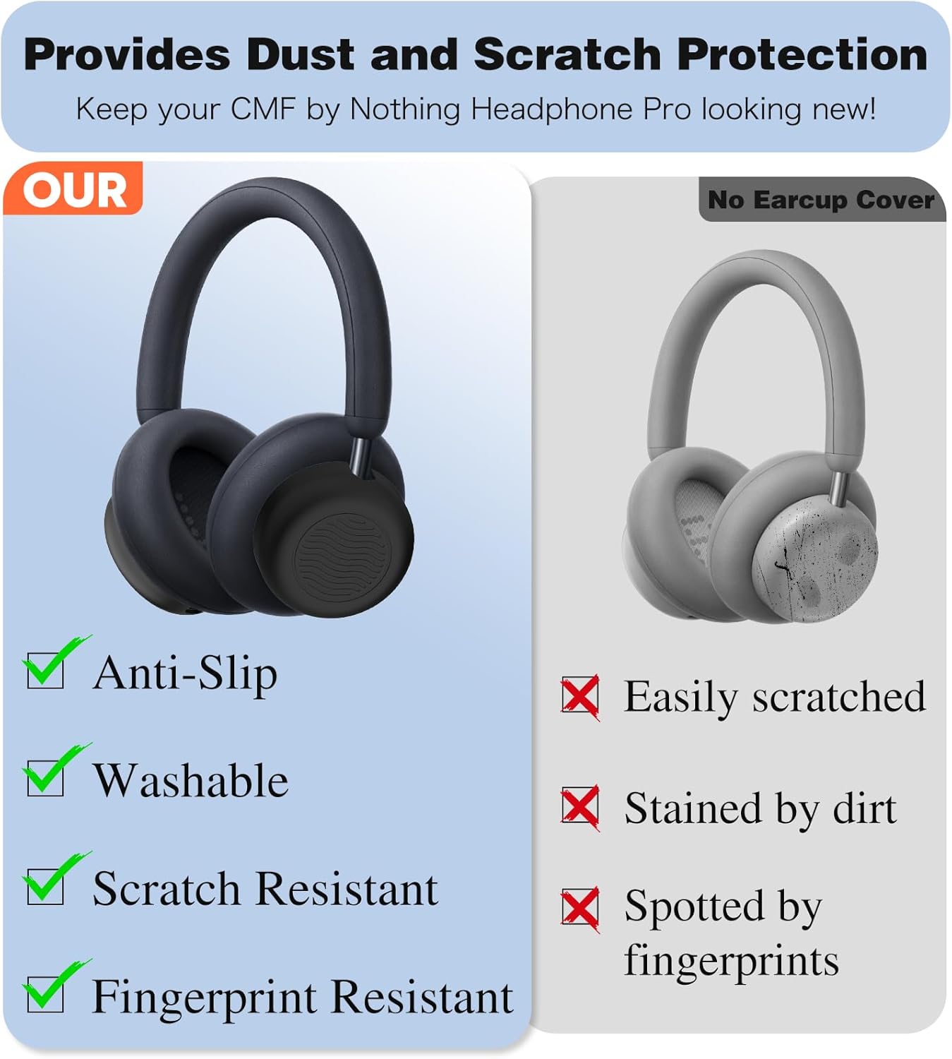 Case for CMF by Nothing Headphone Pro Cases, Ultra-Thin Soft Silicone Ear Cups Protective Cover, Shockproof Drop-Proof Washable for Women Men (Black) - Image 7