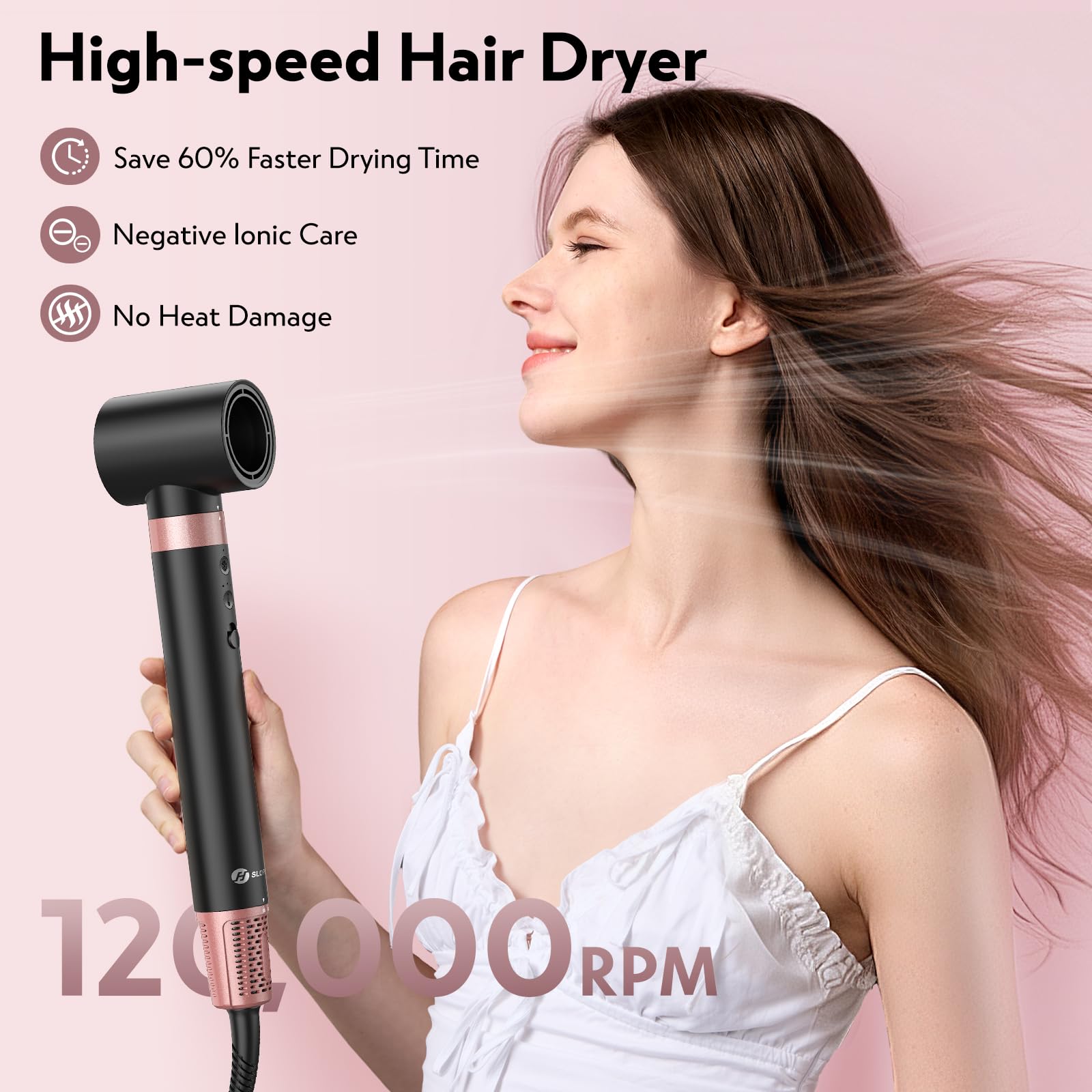 Slopehill Airstyler 5 IN 1, Ionen Föhn 110000 U/Min, Multifunktionaler Hairstyler, Lockenstab Automatisch, Warmluftbürste,Glätteisen, für Styling, Volumisieren, Locken und Glätte（Schwarz）