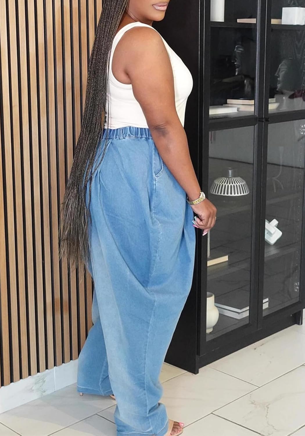 Unybwonn Women's Wide Leg Baggy Jeans Loose Elastic Waist Harem Denim Pants Plus Size Balloon Joggers Jean Sweatpants