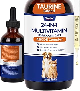 Wellix 4.06 FL oz 24-in-1 Liquid Multivitamin with Taurine for Dogs & Cats, Pet Vitamins and Supplements with Glucosamine, Cranberry, MSM, Probiotics - Itch&Allergy Relief, Joint Supplement for Pets