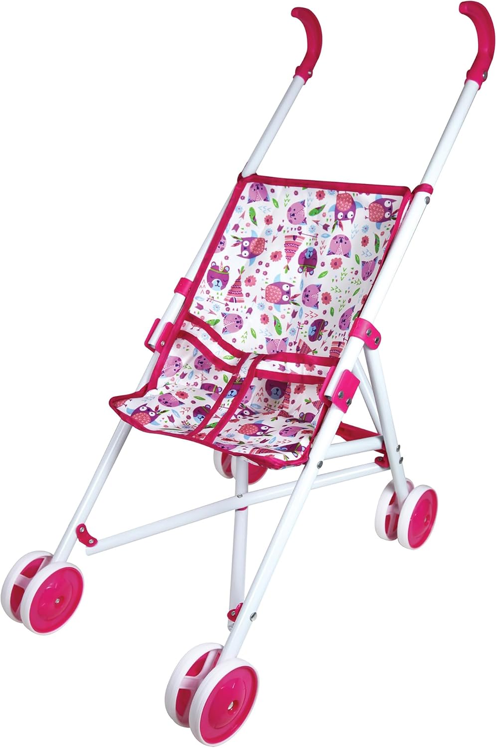 Lissi: 12" Doll Set: Stroller, Bed & Highchair - Blonde Hair - Pink-White-Animal - Feeding-Sleep-Travel Playset, Foldable Design, Kids-Toddlers Age 2+