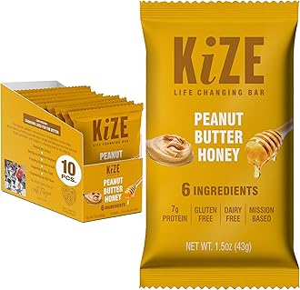 - KiZE Energy Bars - Peanut Butter Honey - Gluten Free, Dairy Free, Non-GMO, and High Protein Meal Replacement Energy Bars, Clean and Simple Food Ingredients - 7g High Protein Snacks, (10 Count)