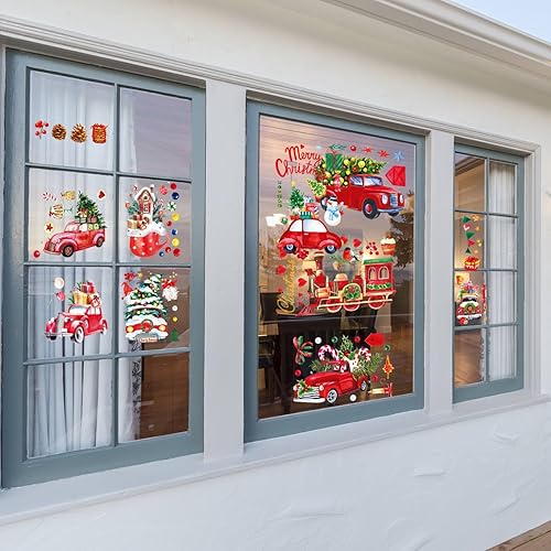 Miniatura 4 de Calcomanías para ventana de camión rojo de Navidad 2024, 9 hojas, 105 unidades, calcomanías rojas de Navidad para camión, calcomanías