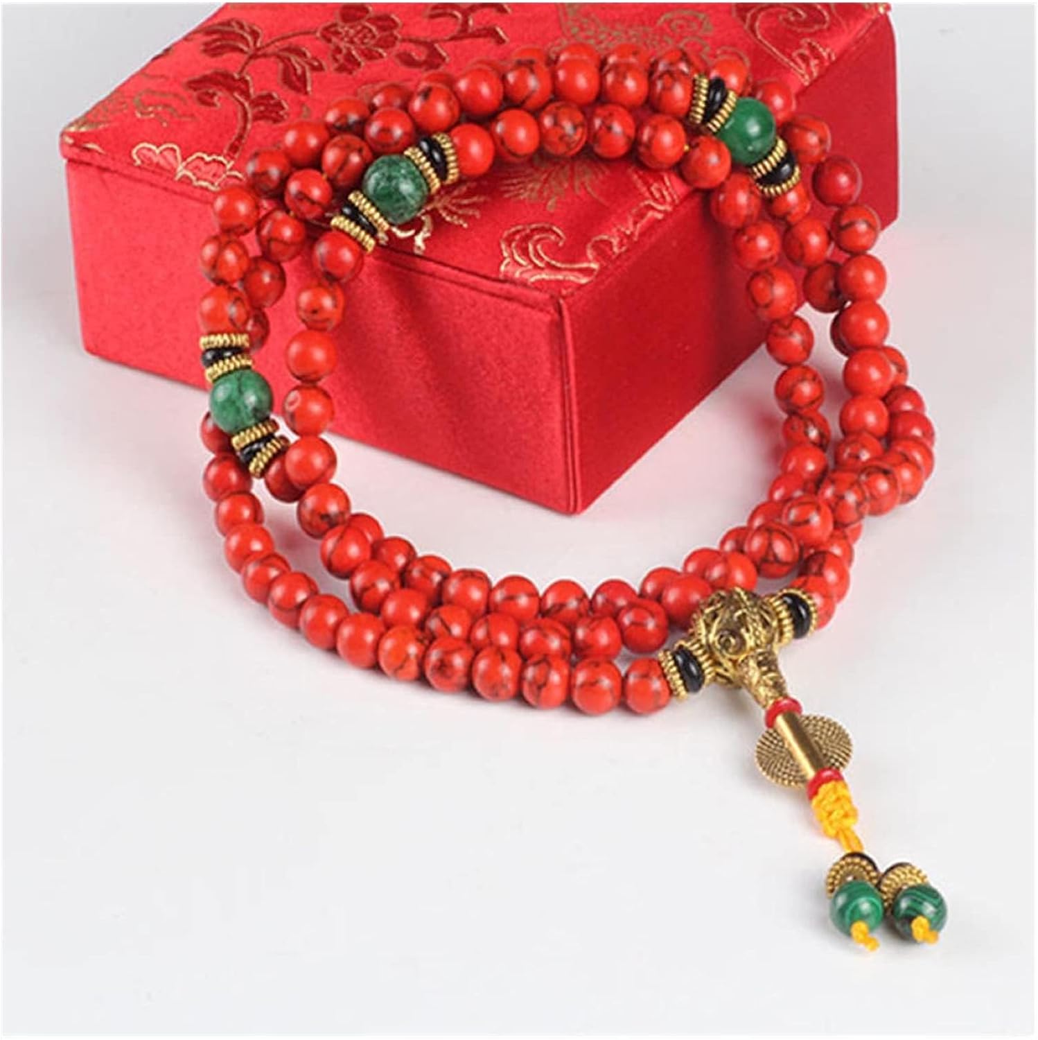 Bracelets for Womens Red Coral Bracelet Natural Stone Beads mala Necklace Buddhist Prayer Rosary Strand Bracelets Buddha