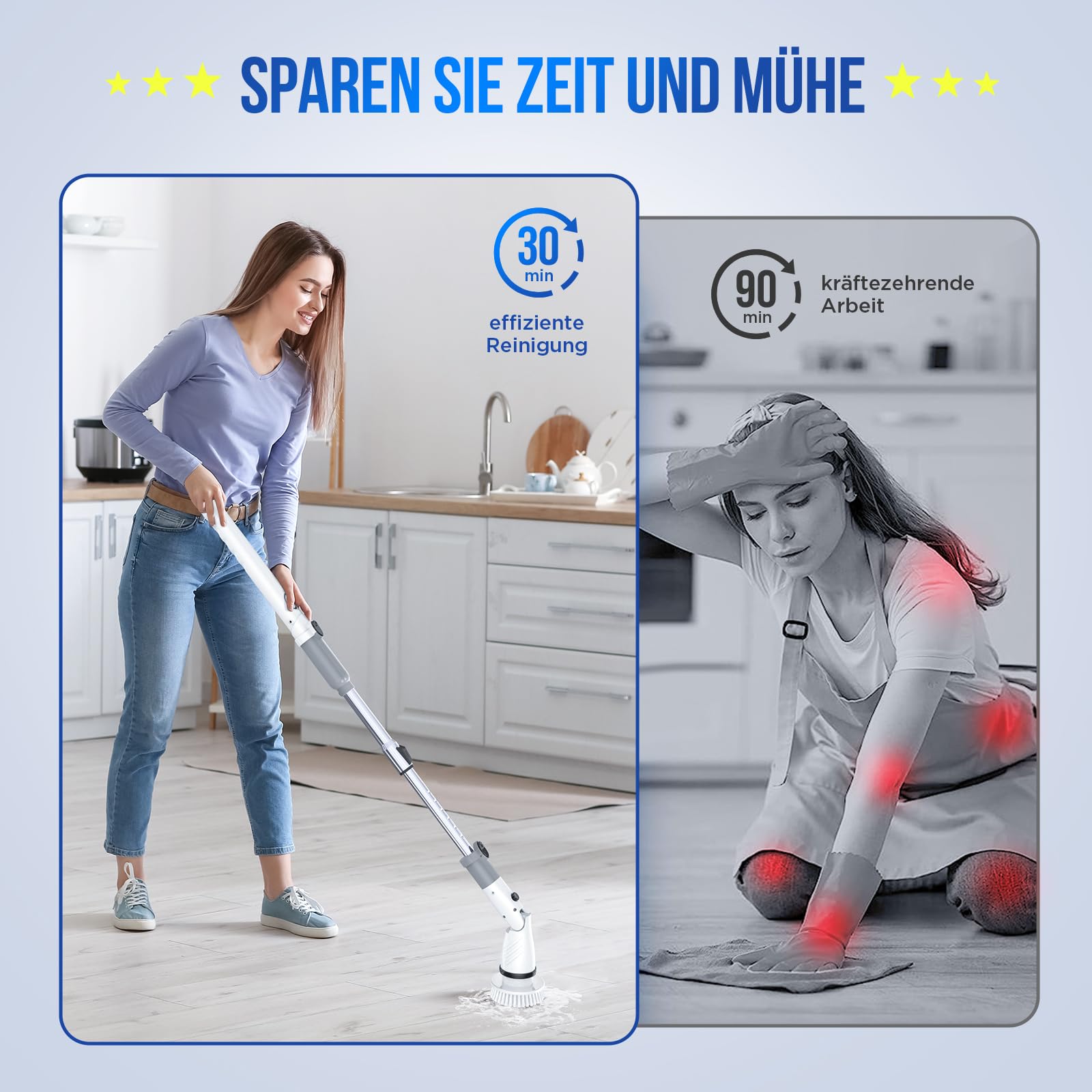 Elektryczna szczotka czyszcząca Spin Power Scrubber - bezprzewodowa z 4 wymiennymi głowicami wiertarskimi i regulowanym uchwytem do czyszczenia podłóg z płytek ceramicznych w kuchni i łazience