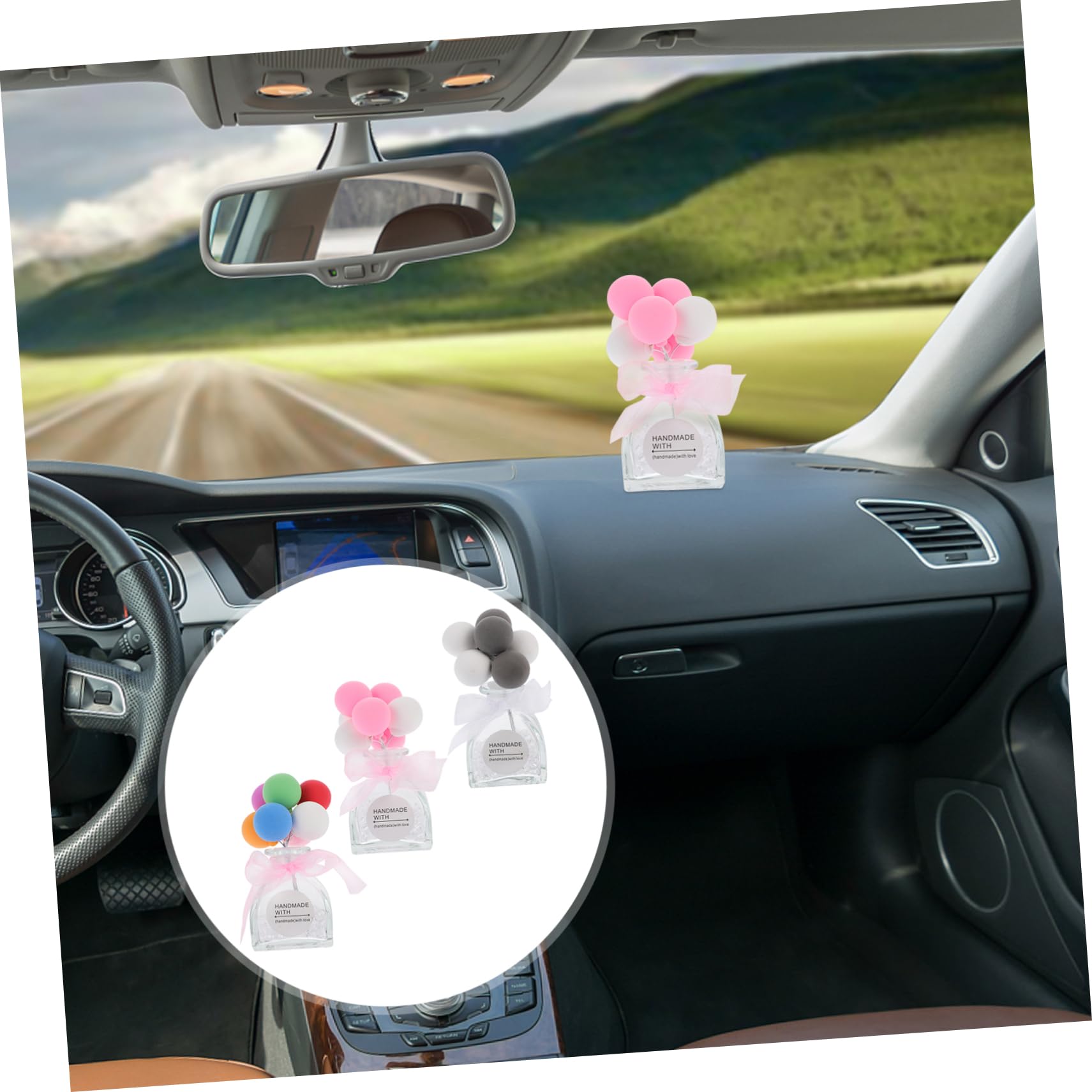 3 Botellas de Perfume y Ambientador para Coche Diseño de Globo de Vidrio, Frascos Vacíos para Aromaterapia Ideales para Rellenar y Decorar el Interior del Automóvil