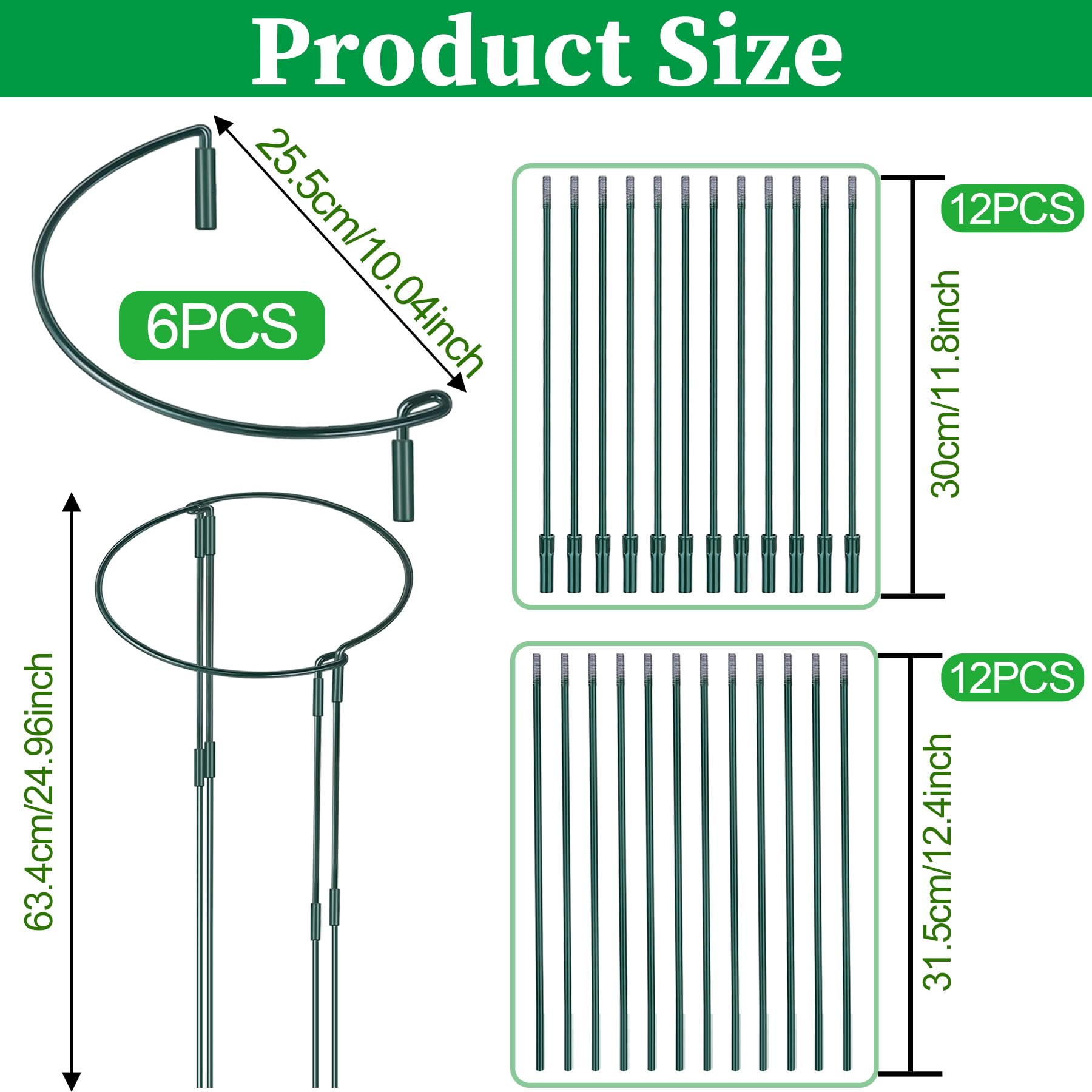 YeahBoom 6PCS 25x60cm Estacas de Soporte para Plantas,Ajustables Semicirculares Soportes para Plantas,Tutor Plantas,Soporte para Plantas de Jardín para Flores Rosa Tomates Trepadoras Arbusto