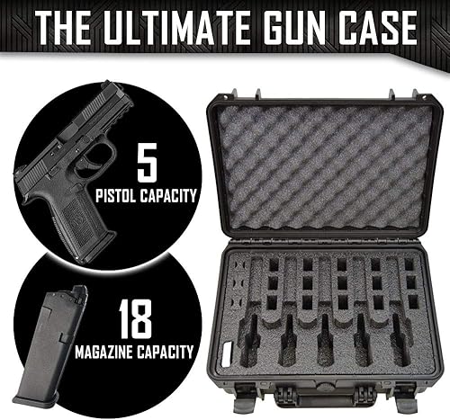 Vista 3 de Estuche para pistola Doro para 5 pistolas 18 con inserto de espuma MyCaseBuilder personalizado, impermeable, resistente, armas de fuego tácticas