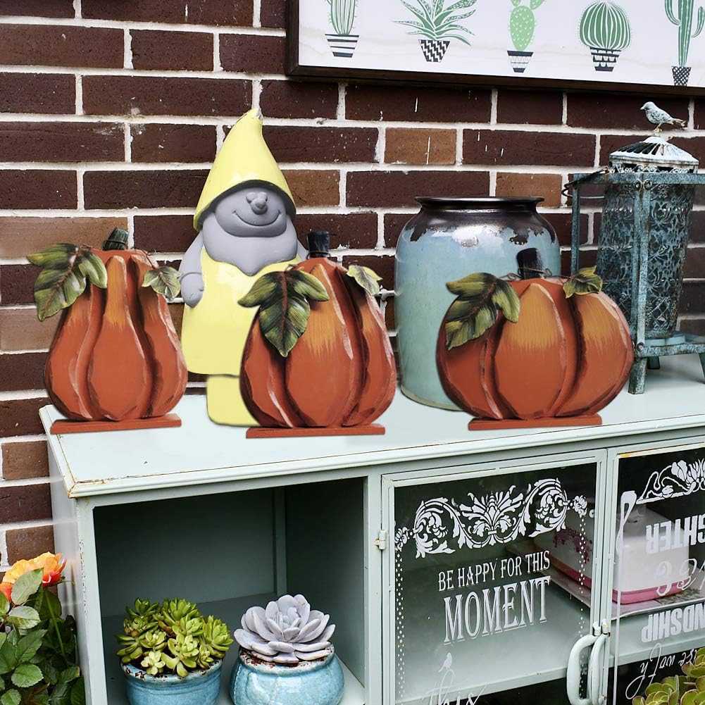 E-view Wood Fall Pumpkin Decor Rustic Wooden Pumpkin Decoration Set of 3, Indoor Decoration for Harvest Thanksgiving Halloween, Decorative Ornaments for Table Top Autumn Décor (Sef of 3)