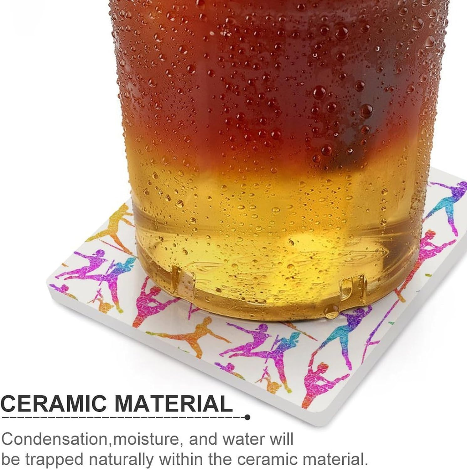 Silhouettes Colorful Rhythmic Gymnastics Coaster for Drinks Square Ceramic Table Coasters Stone Mat Crafts 4PCS Home Kitchen Decor