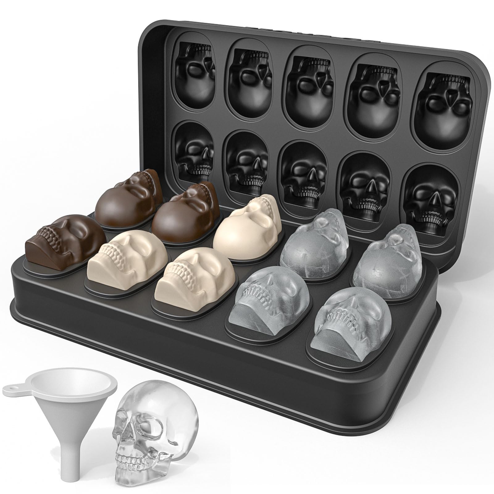 Skull Ice Cube Mold Tray, 1 Pack BPA-Free Skeleton Head Maker Mold, Flexible & Easy Release 3D Skull Molds for Baking Whiskey Cocktail Chocolate Resin, Ideal Gift for Halloween Party