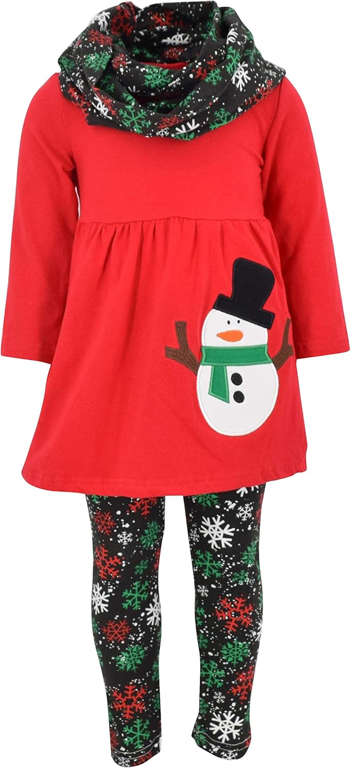 Unique Baby Girls Kids Toddler 3pc Outfit Set Long Sleeve Lightweight Tunic Top Leggings and Scarf