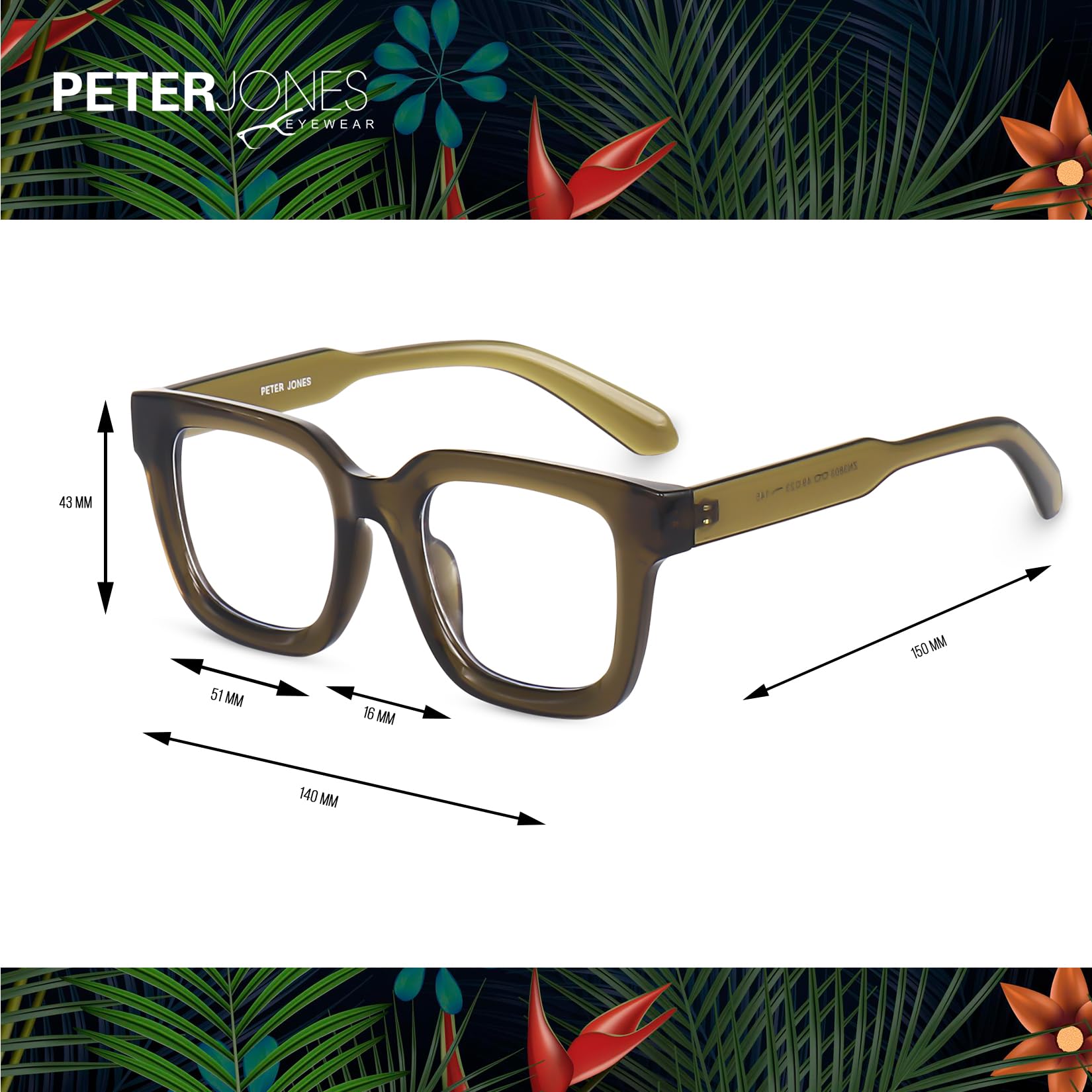 Peter Jones Square Unisex Blue Light Blocking Computer/Gaming Glasses I Frame & Lenses I Large Size 51-16-150 MM, Comfortable Fit, Model AG3803GR - Image 6 thumbnail
