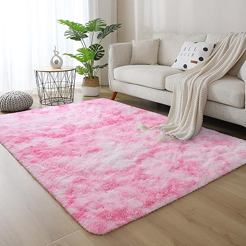 Miniatura 3 de DweIke - Alfombras esponjosas para dormitorio, sala de estar, alfombras de interior de 4 x 6 pies, alfombras peludas teñidas anudadas, color rosa