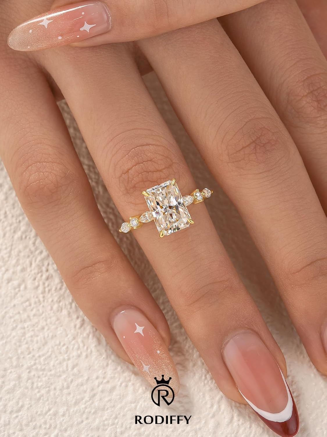 3.5 Carat Elegant Radiant Cut Moissanite Engagement Ring for Women, S925 Silver Lab-Created D Color VVS1 Clarity Moissanite Promise Ring with 14K Gold Plated - Image 2