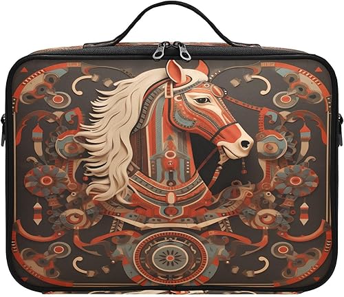 Caballo Totem Rojo Amarillo Bolsa de viaje Estuche de transporte cosmético Estuche de viaje para artículos de aseo personal Mujer Bolsa de