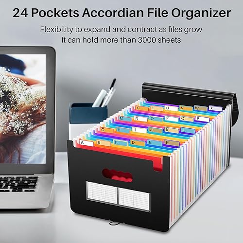 Miniatura 4 de Albiuerty - Carpetas de archivos expandibles, 24 bolsillos + 12 bolsillos, organizador de archivos de acordeón con tamaño A4, ligero, resistente al