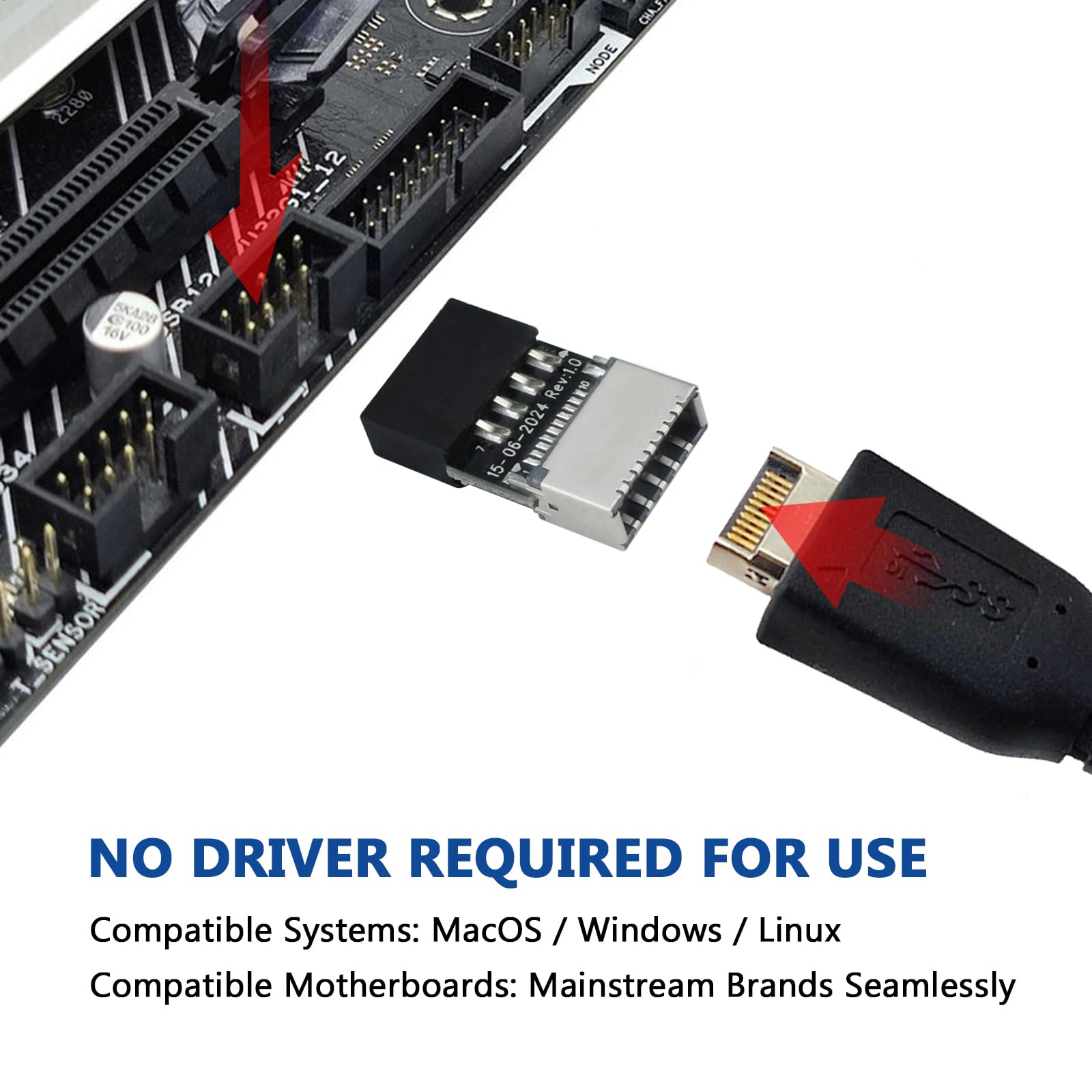 Adaptador de cabecera USB 2.0 a USB 3.2 Gen 1, placa base macho de 9 pines a USB 3.1 tipo E (llave A) hembra para extender puertos USB C en el panel frontal de la PC (paquete de 2)